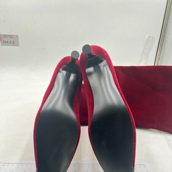 Women's Kitten Heel Faux Suede Knee High Boots Pointed Square Toe Boots Wine - Picture 6 of 7